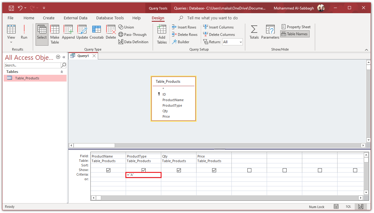 MS Access Query Apply Filter