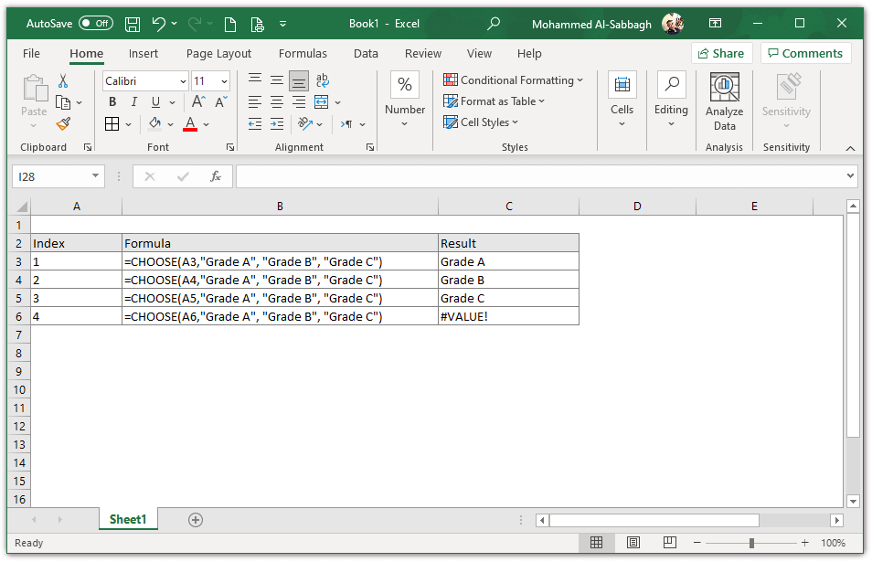 MS Excel Choose Function