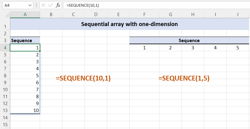 Excel one dimension sequence function