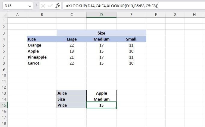 Two-Way XLOOKUP formula
