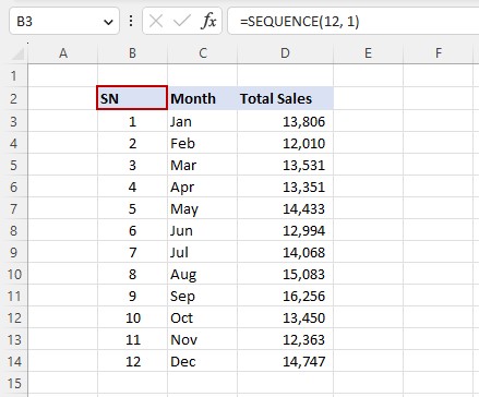 sequence formula in Excel