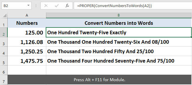 Convert number to words in Excel