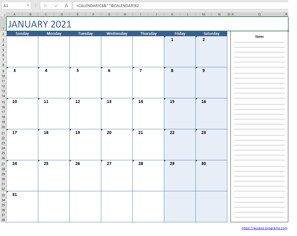 Excel Calendar By Month