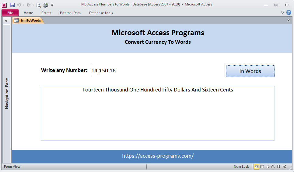 MS Access Number to Words