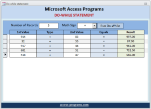 MS Access Do-While Statement - Microsoft Access Programs