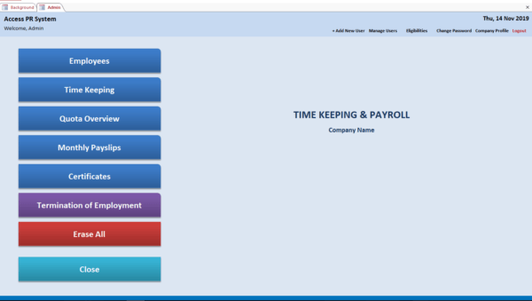 Timekeeping and Payroll MS Access Software