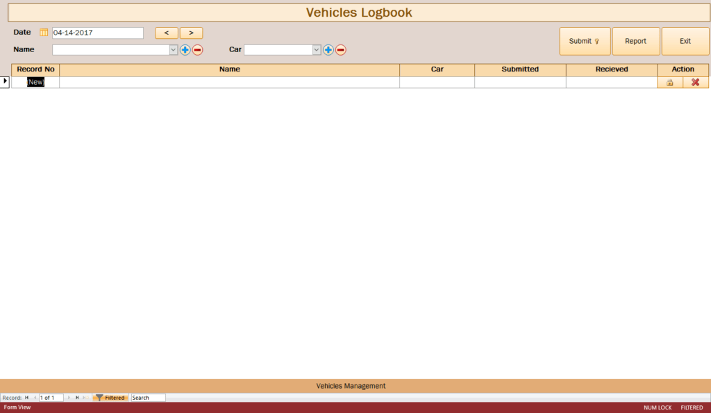 Microsoft Access Vehicles e-logbook Program