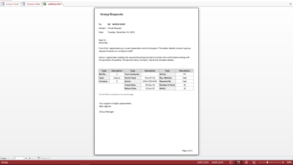 Airlines Group Travel Request