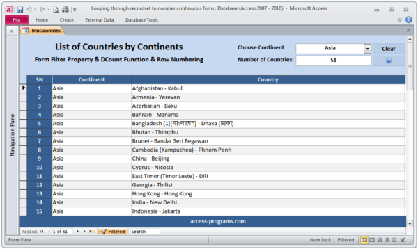 ms access create continuous form