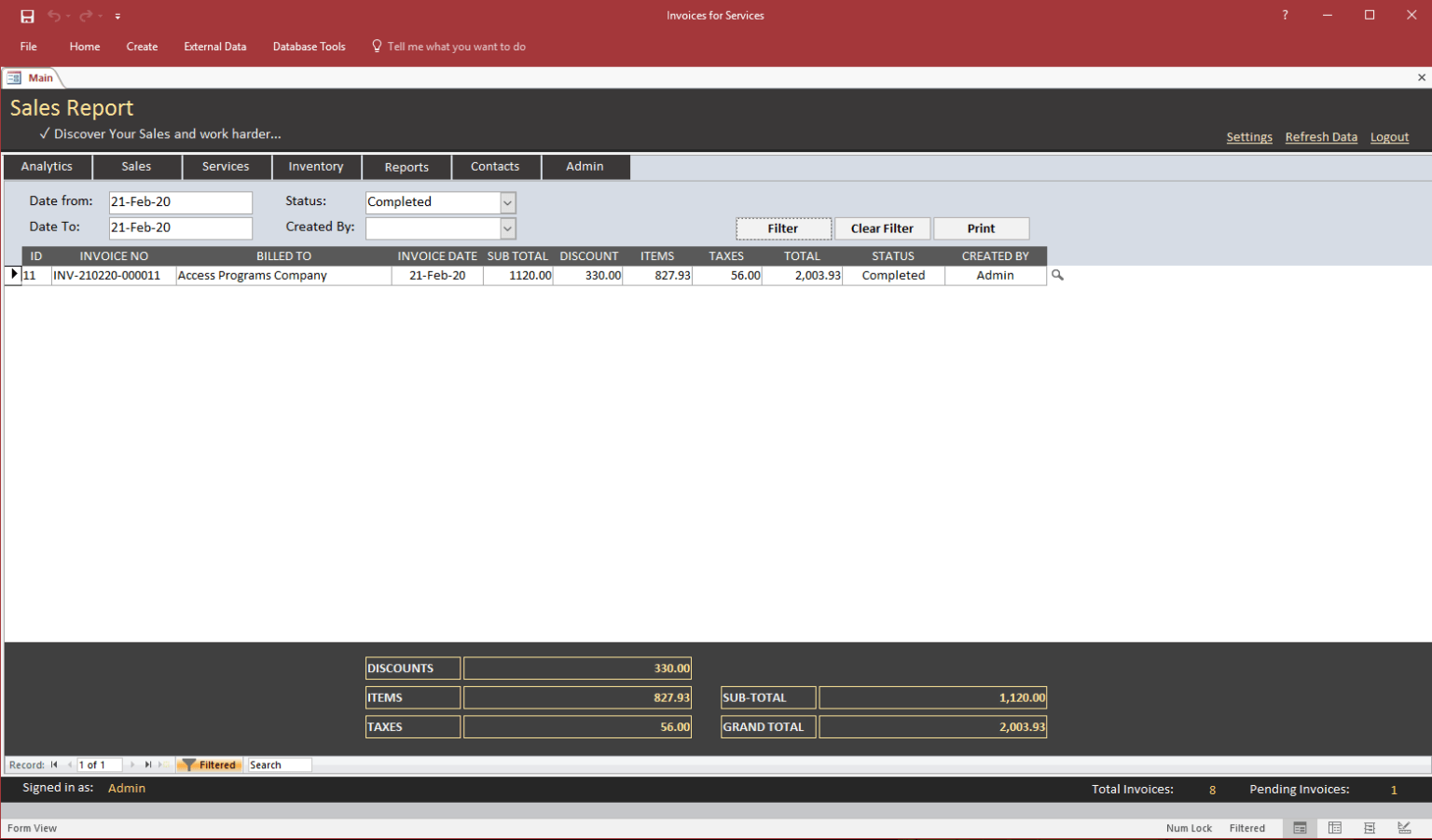 Service Invoice Software - Microsoft Access Programs