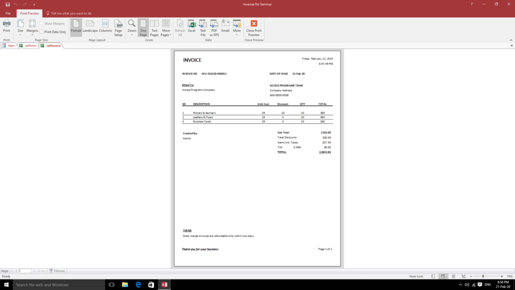 Service Invoice Receipt