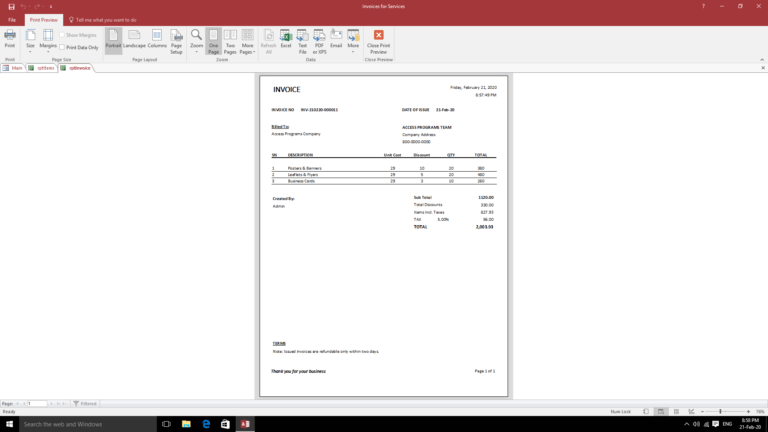 Service Invoice MS Access Software - Microsoft Access Programs