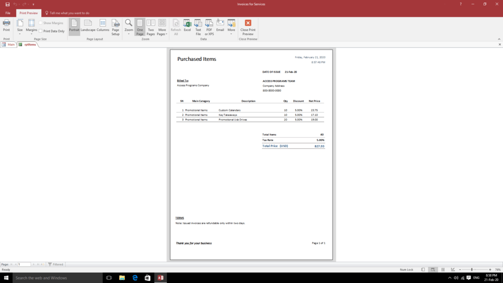 Service Invoice Receipt