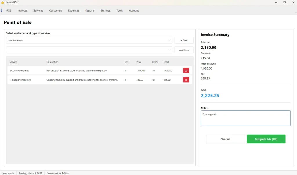 Service POS software