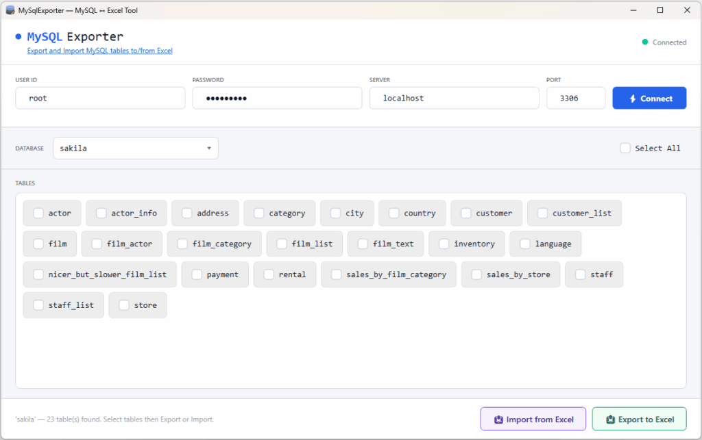 Export MySQL Database to Excel Tool